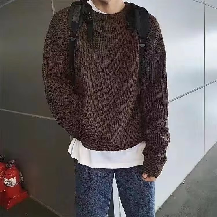 Men Autumn Solid Color Wool Sweaters Slim Fit Men Street Wear Clothes Knitted Sweater Men Pullovers