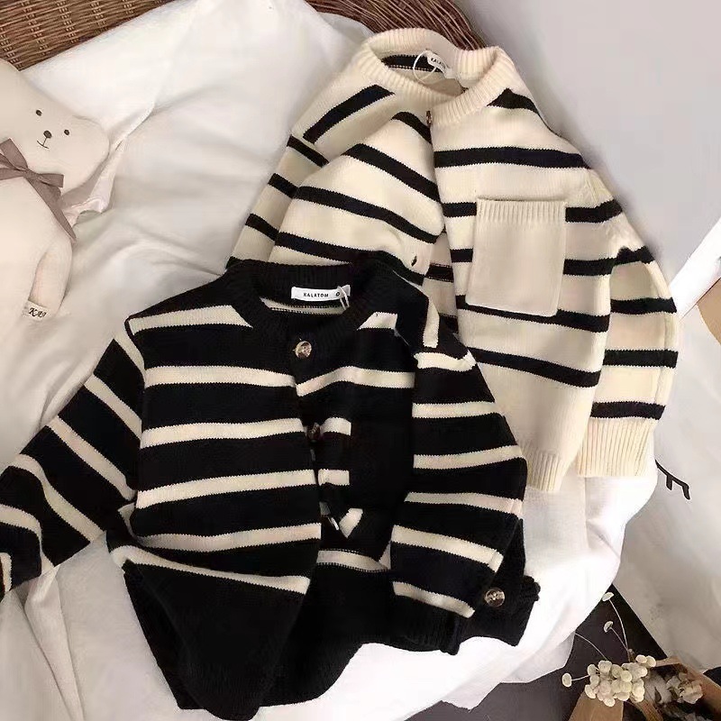 Children's Soft Sticky Striped Sweater Cardigan Men And Women Baby Spring
