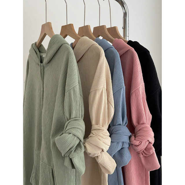  Embroidered Pattern Hooded Girls Cardigan Jacket Loose Casual Long-sleeved Sweatshirts