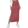 Women Pleated Solid Color High Waist Bodycon Skirts Casual Long Maxi A Line Pencil Skirts