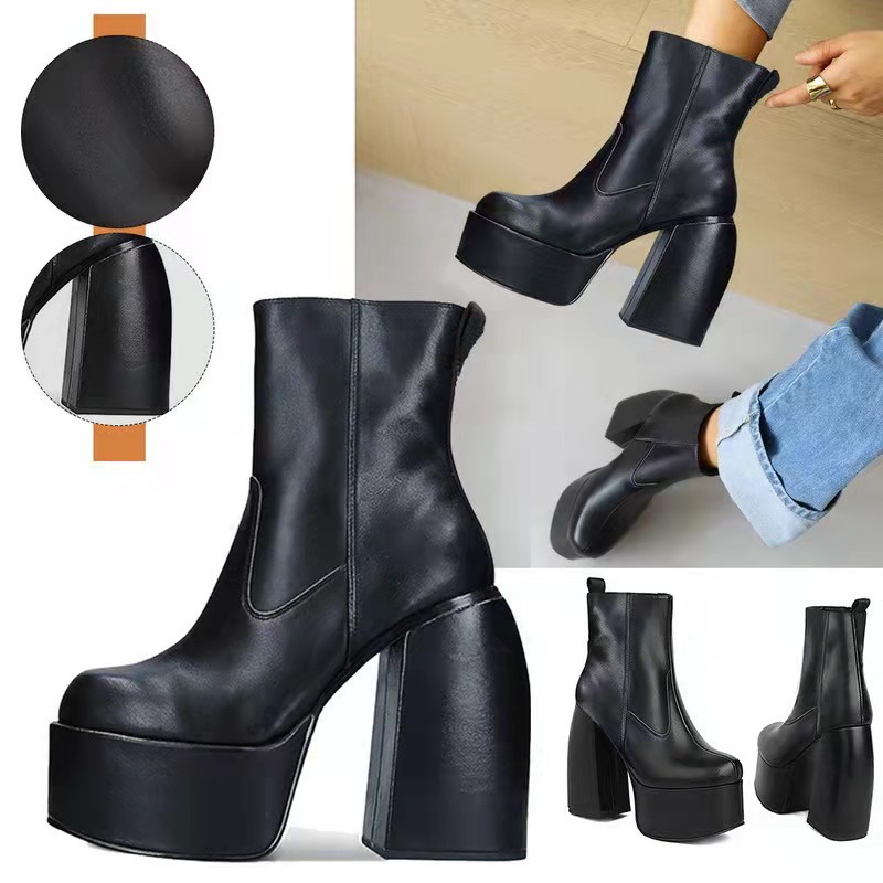 New Large Size Square Toe Boots Women Thick Heel Platform Winter Boots for Women