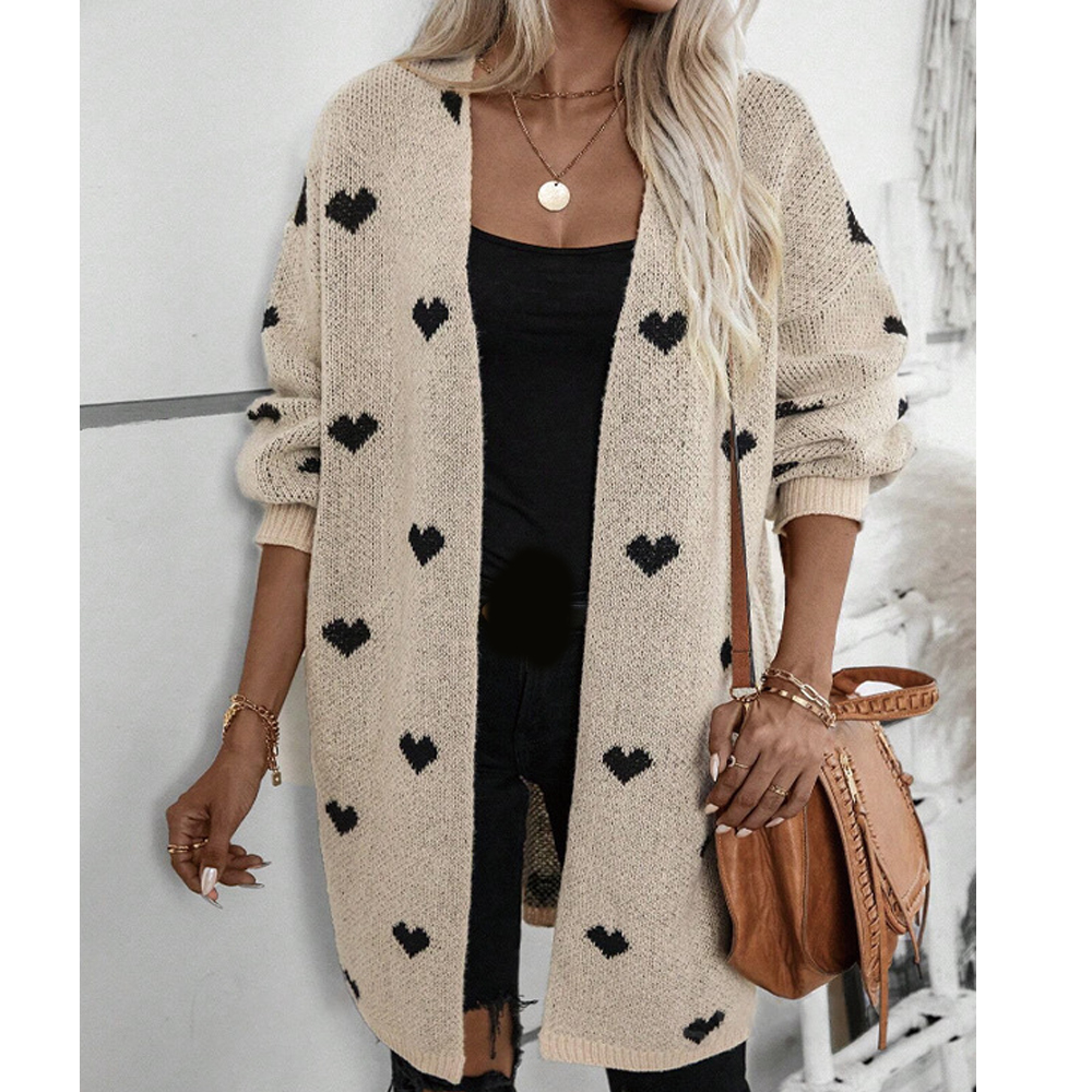 Valentine's Day Love Knit Cardigan Love Pocket V-neck Mid-length Coat