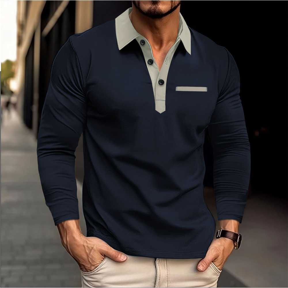 Men Full Sleeve Solid Color Polo Shirt