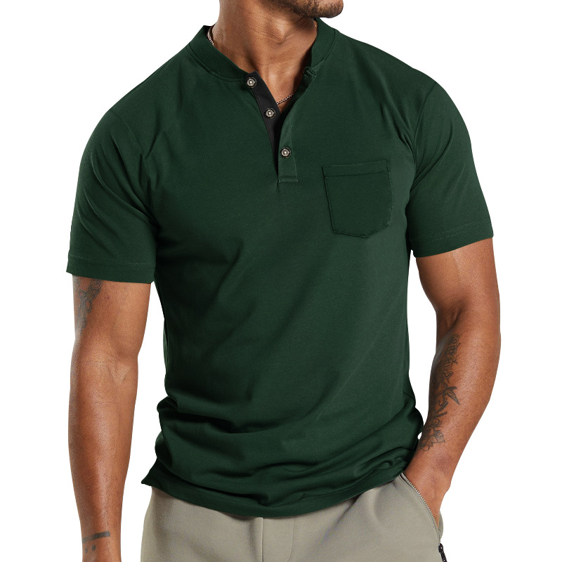 Summer Men's Short Sleeved Sleeve Button Pocket T-shirt Polo Fashion Trend Street T-shirt