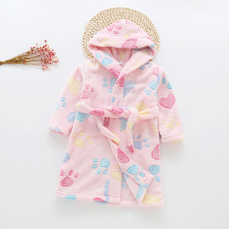 Kids Toddler Baby Boys Girls Cartoon Bathrobes Flannel Night-Robe Sleepwear